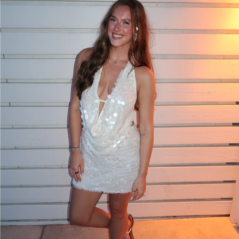 Cream Sequin Halter Top and Skirt Set - Picture 6 of 6
